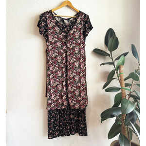 VTG All That Jazz Maxi Floral Dress 9/10 Apron Cottage Renaissance Goblincore